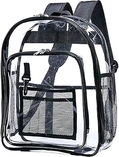 soaying 重型透明背包,*透明书包,工作透视书包,*检查和旅行, 黑色和